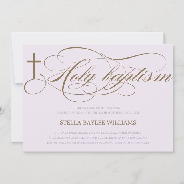 CROIX SAINT LILAC ET BROWN| INVITATION BAPTISME (Devant)