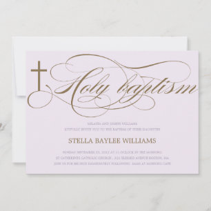CROIX SAINT LILAC ET BROWN  INVITATION BAPTISME