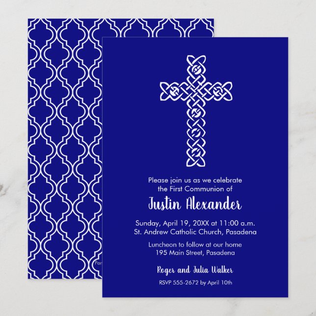 Croix sur les invitations de la première communion (Devant / Derrière)