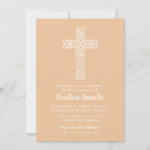 Croix sur Peach First Communion Invitations
