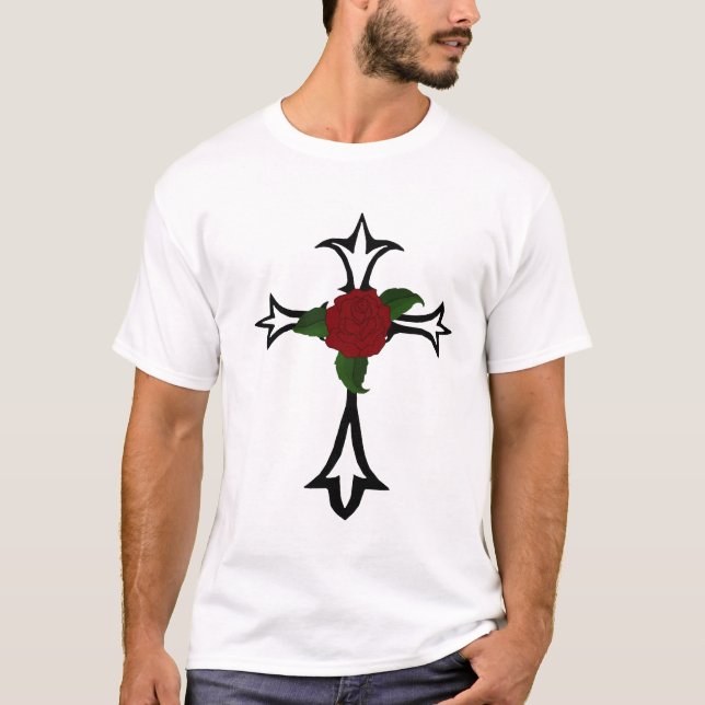 Croix Tribale Avec T-shirt Rose Rouge (Devant)