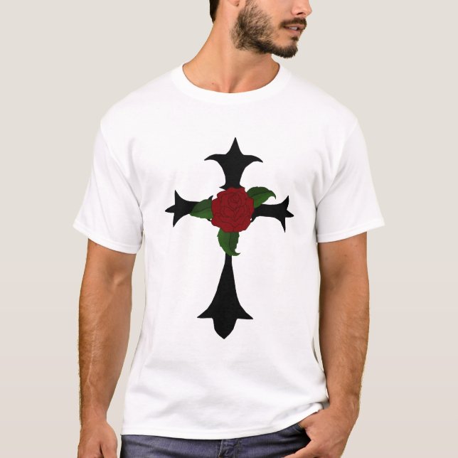 Croix Tribale Noire Avec T-Shirt Rose (Devant)