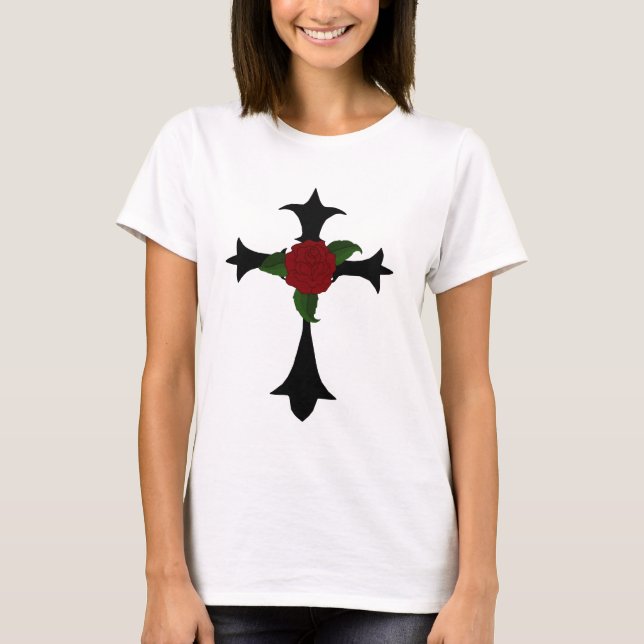 Croix Tribale Noire Avec T-Shirt Rose (Devant)
