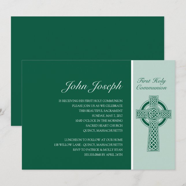 Croix Verte Première communion Sainte Invitation (Devant / Derrière)