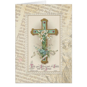 Croix vintage avec lys Texte latin et Angel