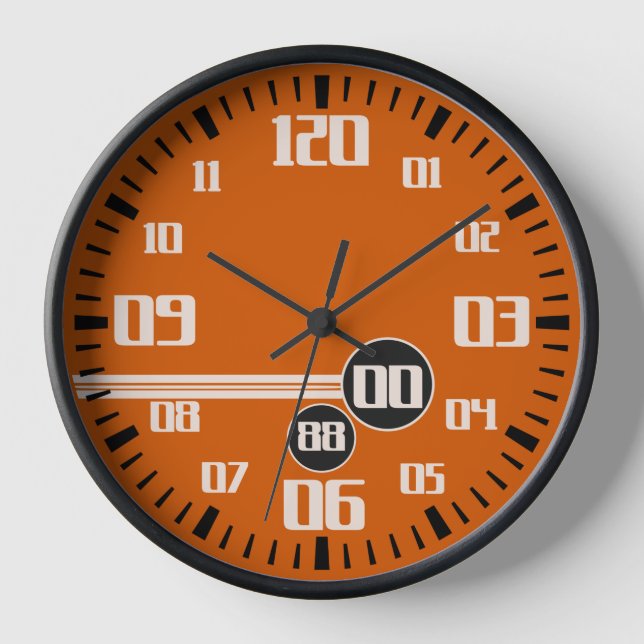 Cronograph style orange racing track sports clock (Front)