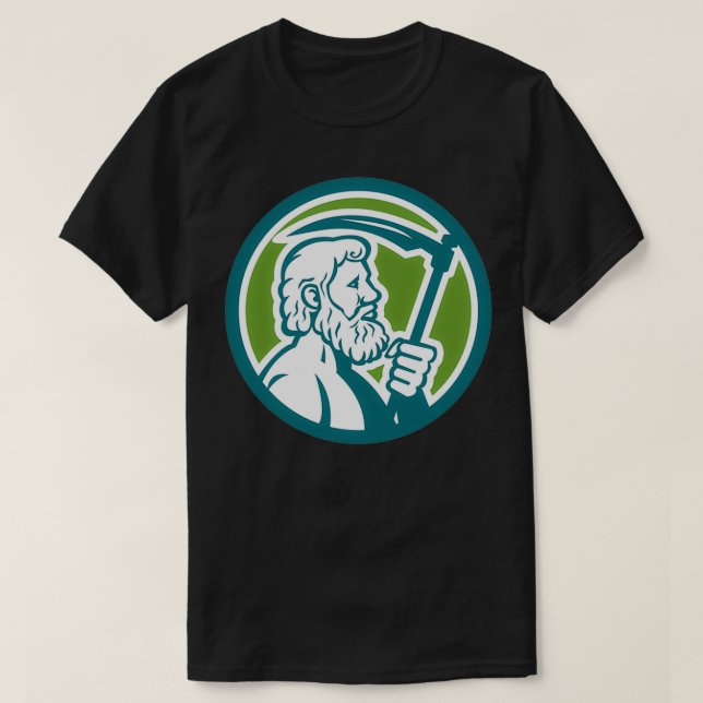 Cronus Holding Scythe Circle Retro T-Shirt (Design Front)