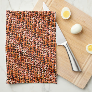 Crooked and wavy burlap sack mesh, reddish orange kitchen towel