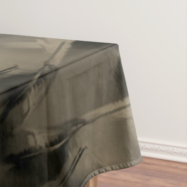 Crooked beige squares stained with 'brushstrokes' tablecloth (In Situ)