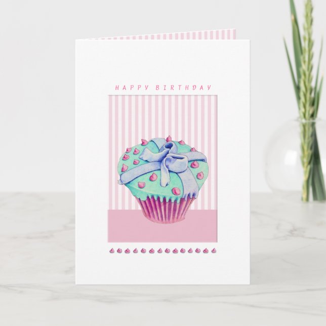 Crooked Cupcake pink Birthday Card (Front)