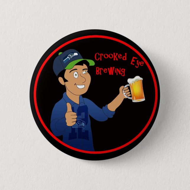 Crooked eye brewing 2 inch round button (Front)