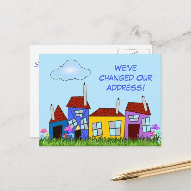 Crooked Houses and Flowers "We've Moved" Postcard (Front/Back In Situ)