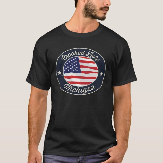 Crooked Lake  Patriotic Michigan Souvenir T-Shirt (Front)
