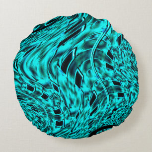 Crooked squares mirrored in cyan image Image Round Pillow