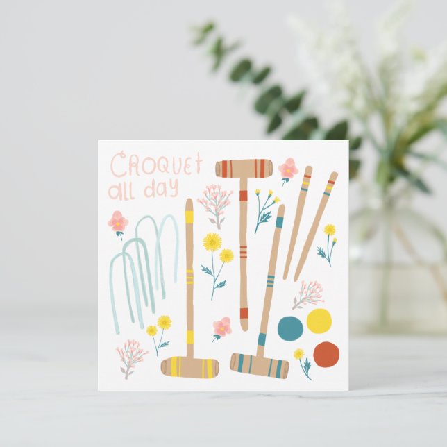 CROQUET ALL DAY Lawn Games Cute Greeting Note Card (Standing Front)