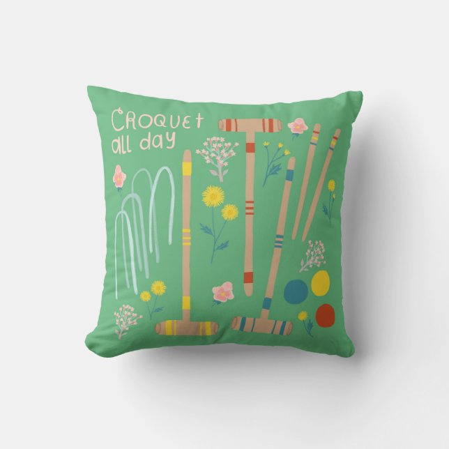 CROQUET ALL DAY Lawn Games Fun Cute Throw Pillow (Front)