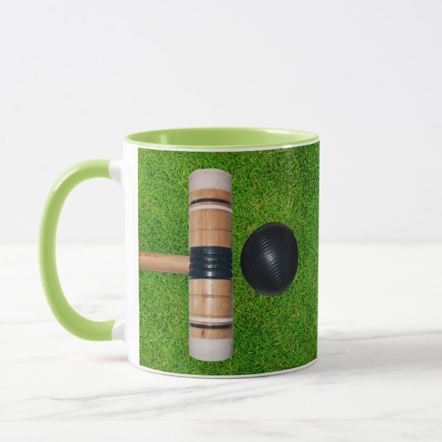 Croquet Ball, Mallet, Green Grass Mug (Left)