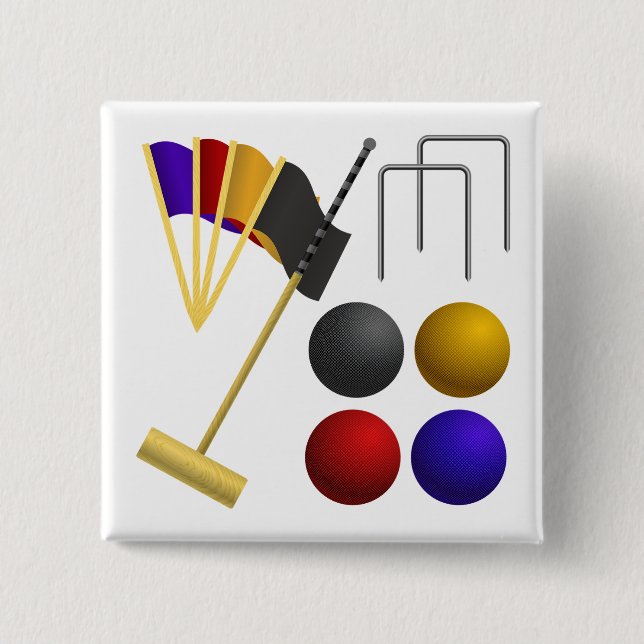 Croquet Equipment Set Mallet Balls Hoops 2 Inch Square Button (Front)