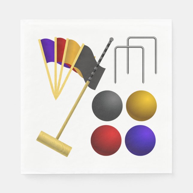 Croquet Equipment Set Mallet Balls Hoops Napkin (Front)