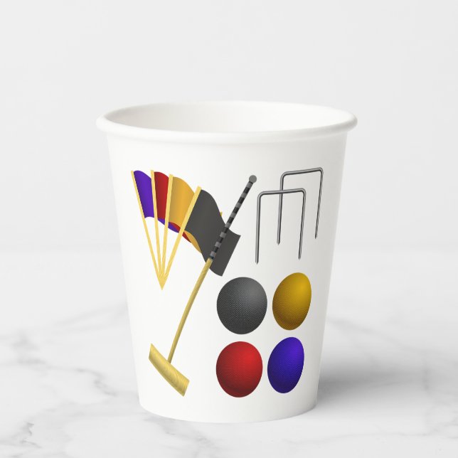 Croquet Equipment Set Mallet Balls Hoops Paper Cups (Front)
