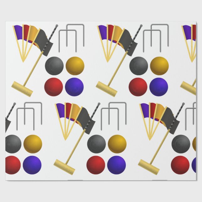 Croquet Equipment Set Mallet Balls Hoops Wrapping Paper (Flat)