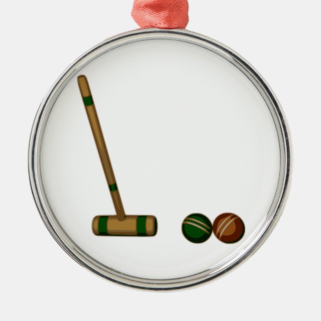 Croquet Mallet and Balls Metal Ornament (Front)