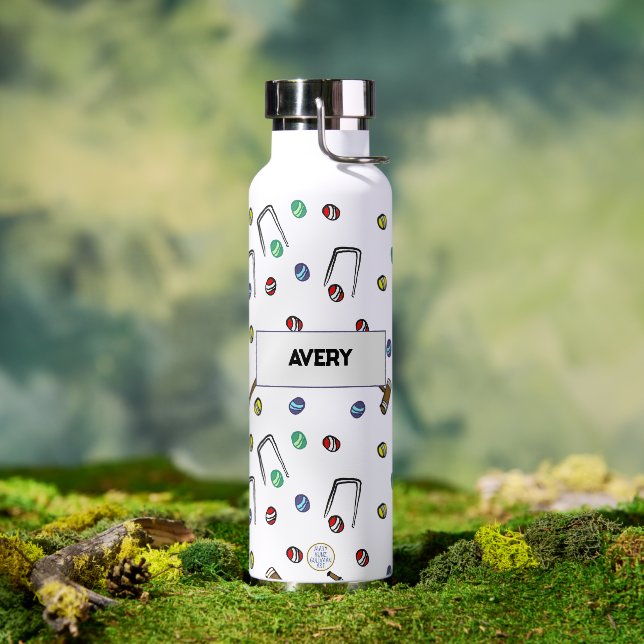 Croquet Mallets Wickets Boho Chic Personalized Water Bottle (Outdoor)