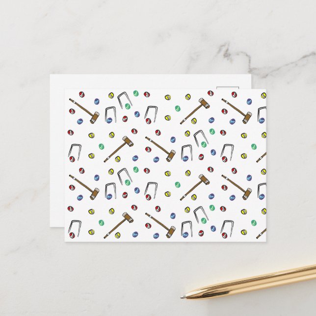 Croquet Pattern Cute Hand-Drawn Boho Picnic Game Postcard (Front/Back In Situ)
