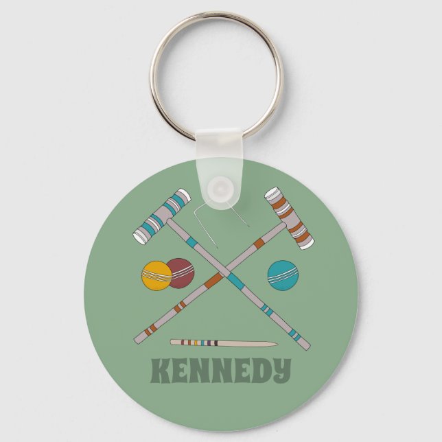 Croquet Set Lawn Games Jade Green Keychain (Front)