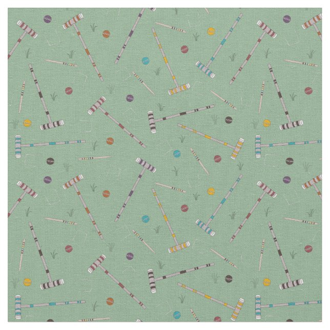 Croquet Set Lawn Games Jade Green Patterned Fabric (Close Up)