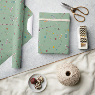 Croquet Set Lawn Games Jade Green Patterned Wrapping Paper