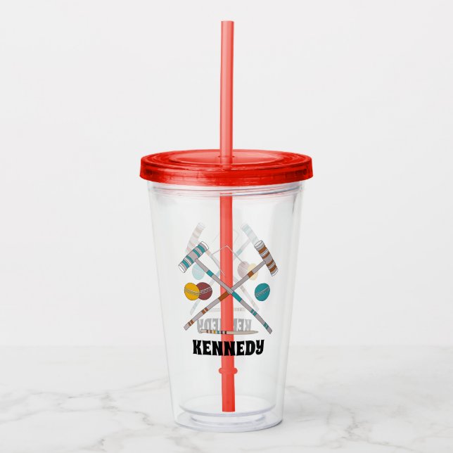 Croquet Set, Lawn Games, Personalized Acrylic Tumbler (Front)