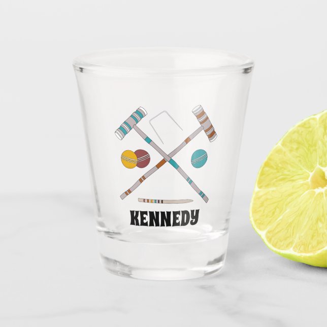 Croquet Set, Lawn Games Personalized Shot Glass (Front)