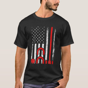 Croquet Set Lover Retro American Flag Croquet 4Th T-Shirt