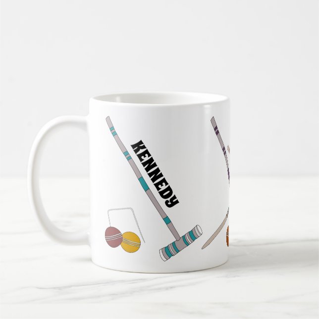 Croquet Set, Yard Game Personalized Coffee Mug (Left)