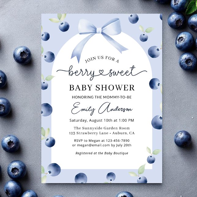 Croquette Bow Blueberry Berry Sweet Baby Shower Invitation (Creator Uploaded)