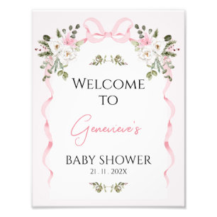 Croquette Pink Bow Arch Baby Shower Welcome Sign