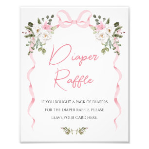 Croquette Pink Bow Floral Baby Shower Diaper Sign