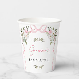 Croquette Pink Bow Floral Baby Shower  Paper Cups