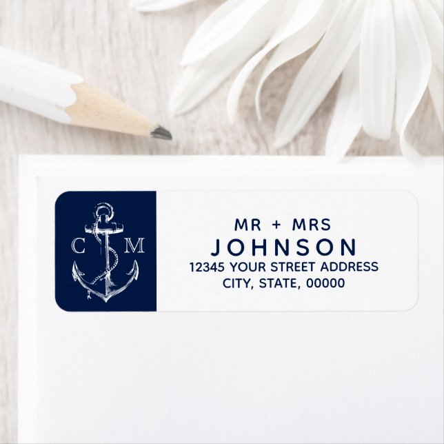Croquis blanc nautique Ancre Monogramme marine (En situation)