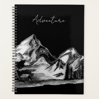 Croquis de scène de montagne vallée boisée dessiné