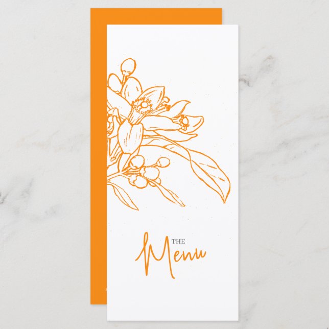 Croquis en fleurs orange menu mariage blanc orange (Devant / Derrière)