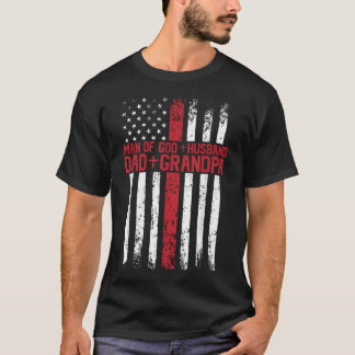 Cross American Flag Man Of God Husband Dad T-Shirt