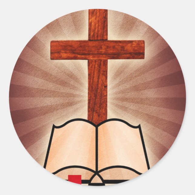 Cross And Bible Classic Round Sticker (Front)