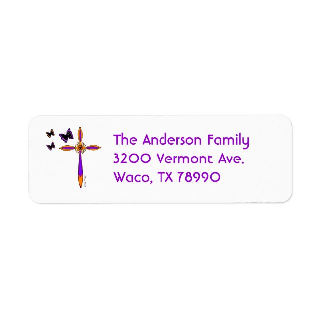 Cross and Butterflies Address Label (Front)