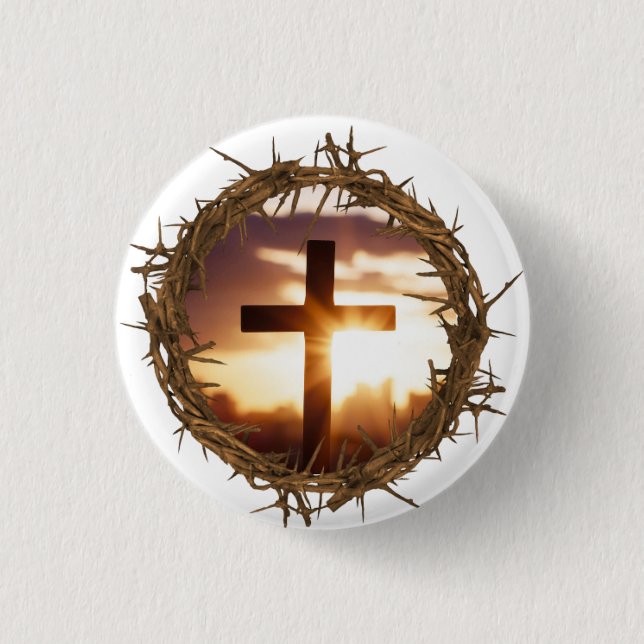Cross and Crown of Thorns Christian    1 Inch Round Button (Front)