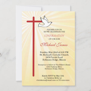 Cross and Dove Gold Rays Son Confirmation Invitation
