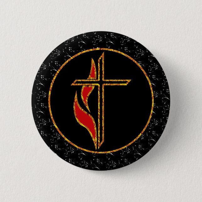 Cross and Flame 2 Inch Round Button (Front)