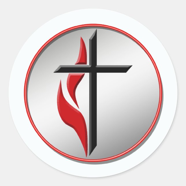 CROSS AND FLAME CLASSIC ROUND STICKER (Front)