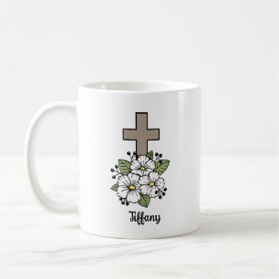 Cross and Flowers Personalized  Coffee Mug
